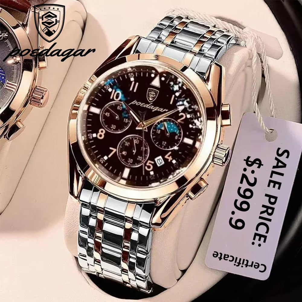 Luxury Stainless Steel Men’s Watch – Waterproof Quartz Analog Wrist Watch