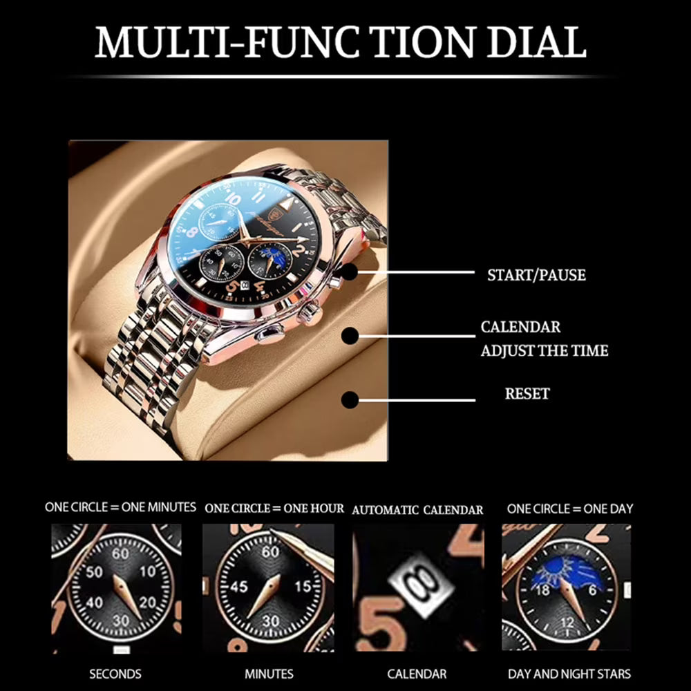 Luxury Stainless Steel Men’s Watch – Waterproof Quartz Analog Wrist Watch