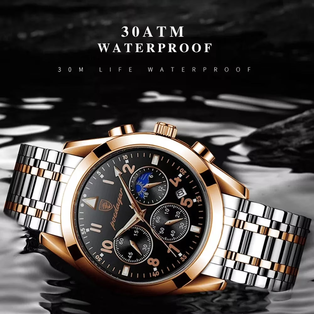 Luxury Stainless Steel Men’s Watch – Waterproof Quartz Analog Wrist Watch
